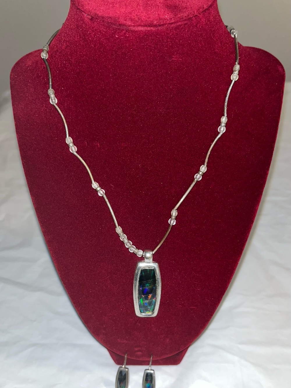 Kenneth Cole Silver Necklace with Iridescent Multi-Blue Pendant